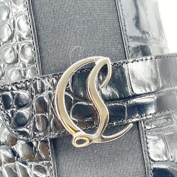 NWOB Christian Louboutin CL Chelsea Booty Black Croc Embossed Ankle Boots EU 37 - Picture 8 of 11